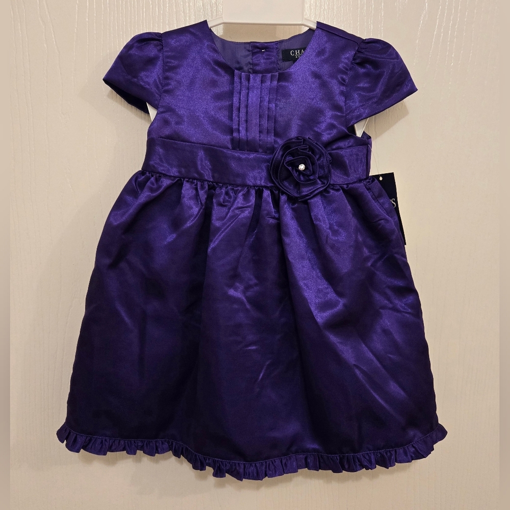 NWT Infant Girl's Chaps Satin Dress, Holiday Dress, Purple, Size 24M